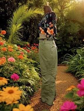 Vintage NY&Co Y2K Manhattan Chino Olive 3-way Ripstop Wide Leg Cargo Pants Sz XL